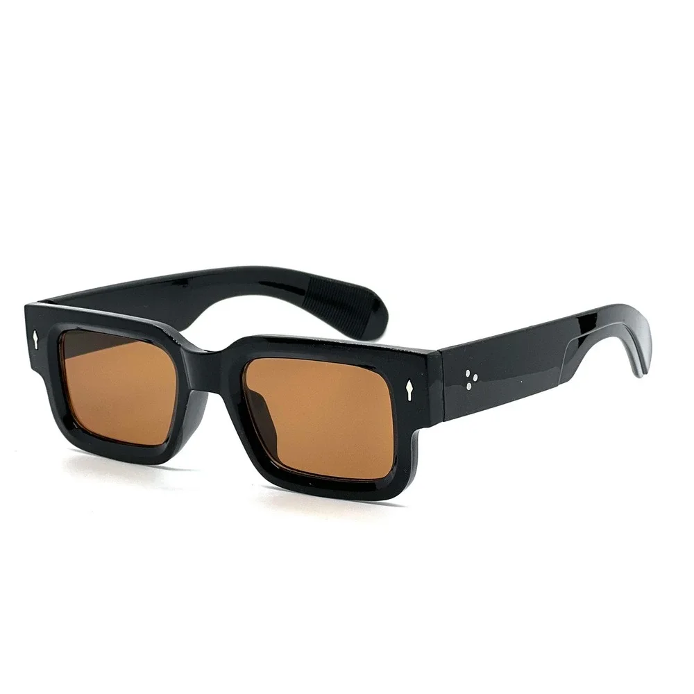 Black Rectangular Sunglasses Amber Brown Lenses Men's Fashion Eyewear UV Protect